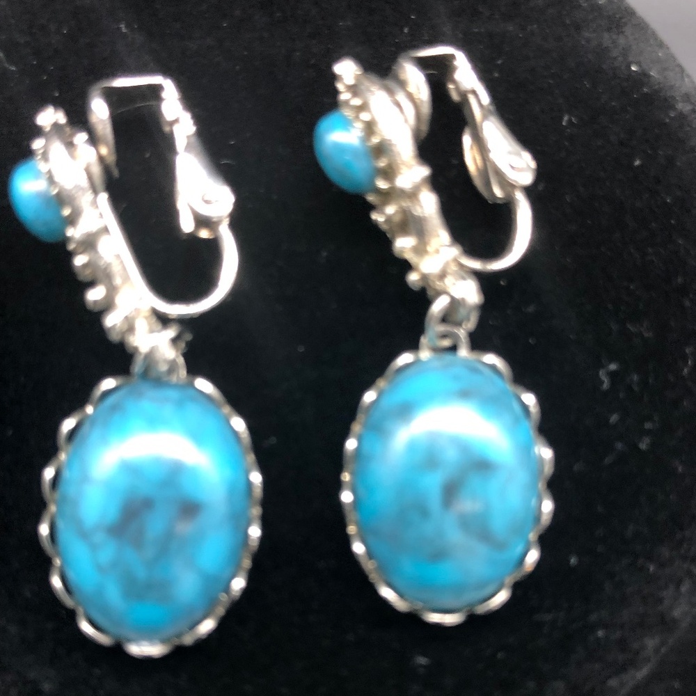Turquoise silver latch back earring,